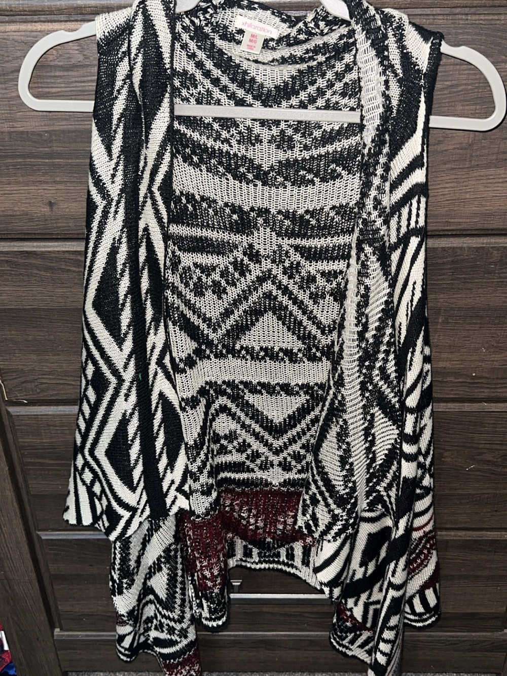Boho Black & White Open Front Women's Sweater Vest